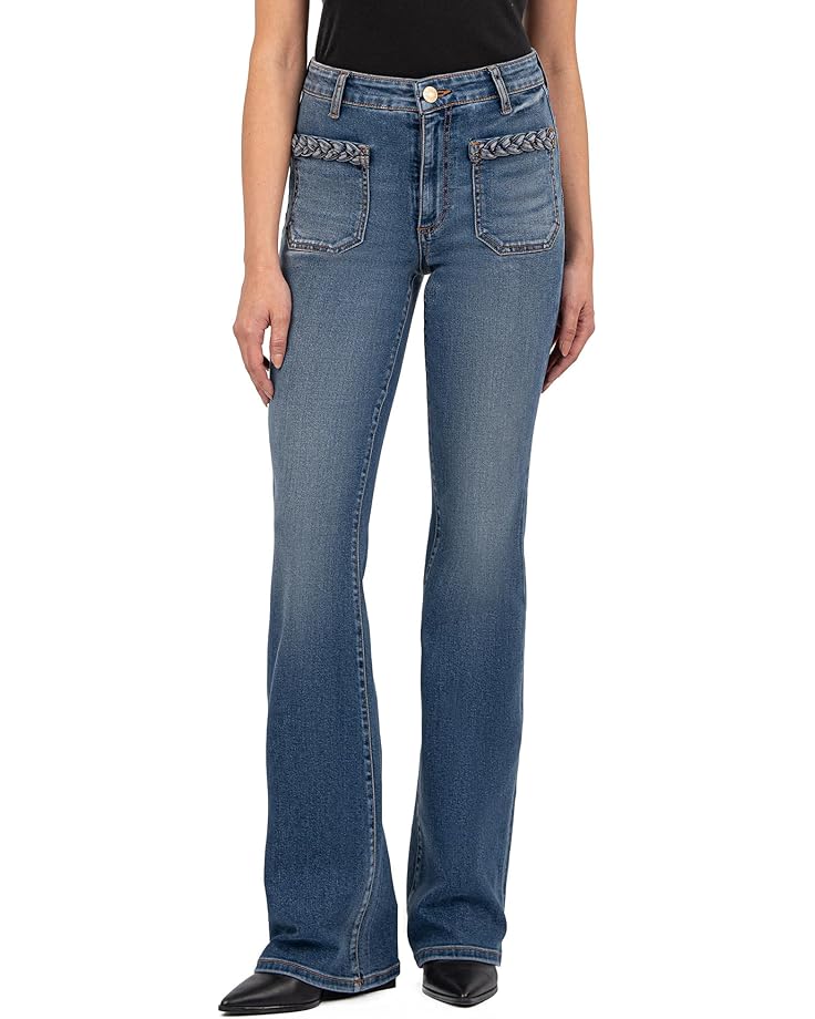 KUT from the Kloth Ana High Rise Front Patch Pockets With Braid Back Square Women's Fame with Dark Base Wash