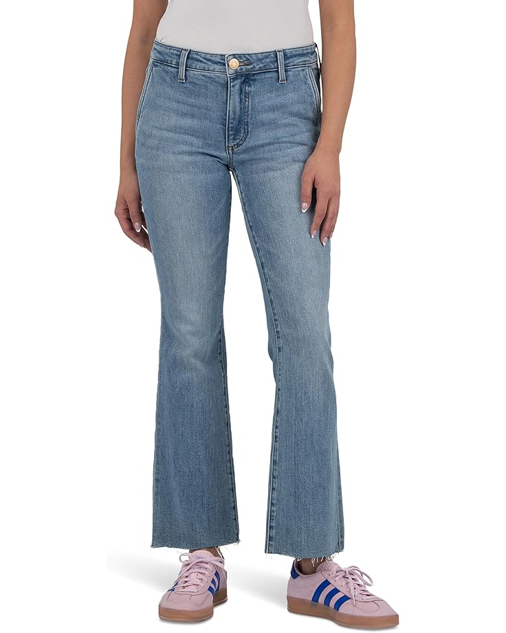 6pm KUT from the Kloth Kelsey Mid-Rise Ankle Flare Raw Hem Slash Pocket Women's