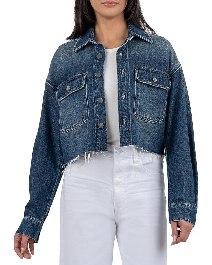 KUT from the Kloth LANA JACKET-DROP SHOULDER /PATCH FLAPS FRONT POCKETS Women's Assertiveness With Dark Base Wash