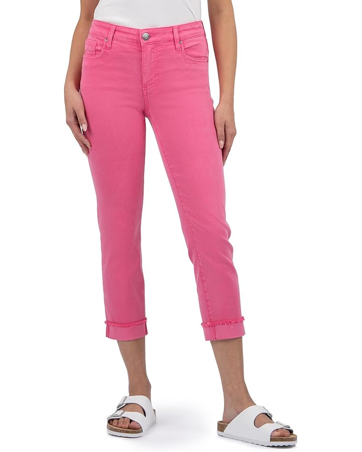KUT from the Kloth Petite Amy Crop Straight Leg Roll-Up Fray in Sugar Coral Women's Sugar Coral