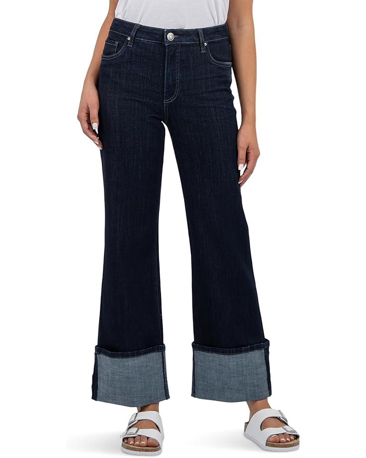 KUT from the Kloth Petite Charlotte High-Rise Fab Ab Wide Leg Roll-Up in Distinguished Women's Distinguished
