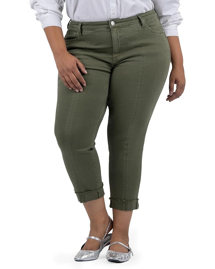 6pm KUT from the Kloth Plus Size Amy Crop Straight Leg- Roll Up Fray Princess Seam Women's
