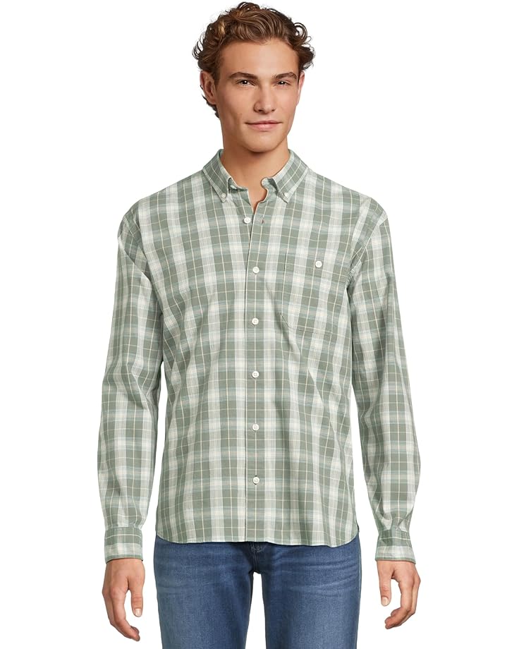 6pm L.L.Bean Comfort Stretch Chambray Shirt Long Sleeve Traditional Fit Plaid Men's