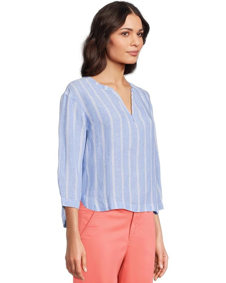 L.L.Bean Premium Washable Linen Shirt Split-Neck Stripe Women's Arctic Blue Stripe