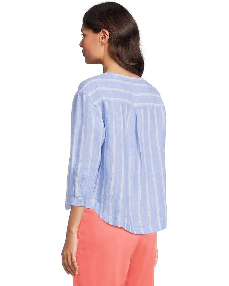 L.L.Bean Premium Washable Linen Shirt Split-Neck Stripe Women's Arctic Blue Stripe