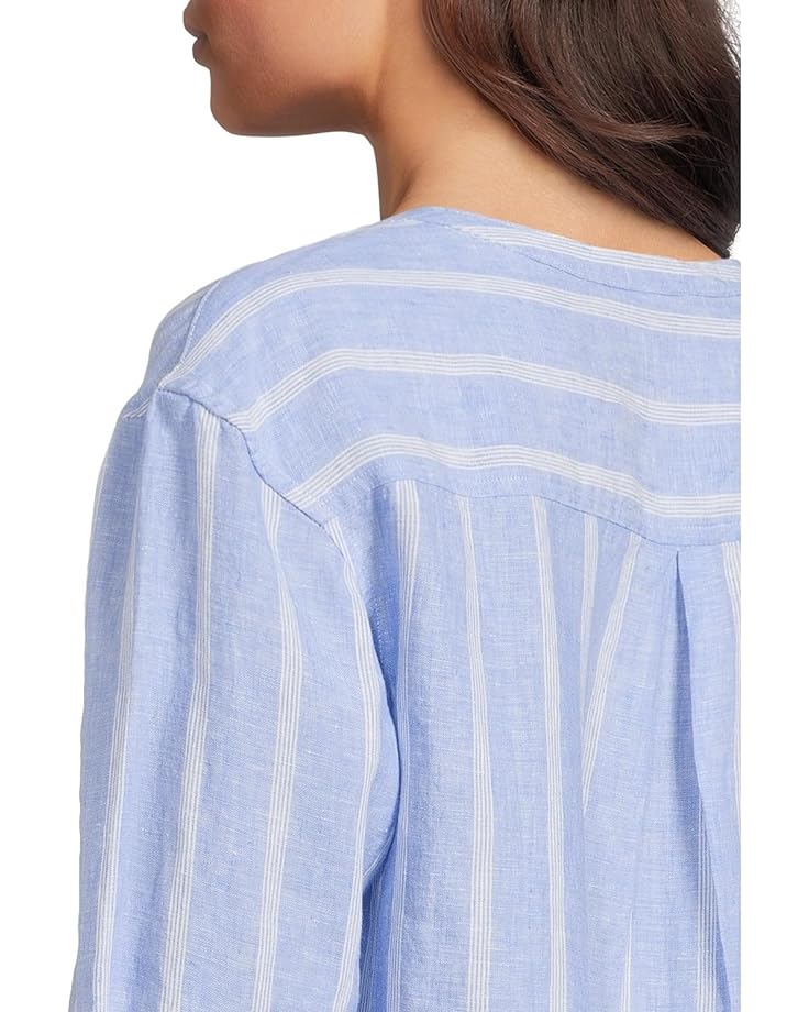 L.L.Bean Premium Washable Linen Shirt Split-Neck Stripe Women's Arctic Blue Stripe