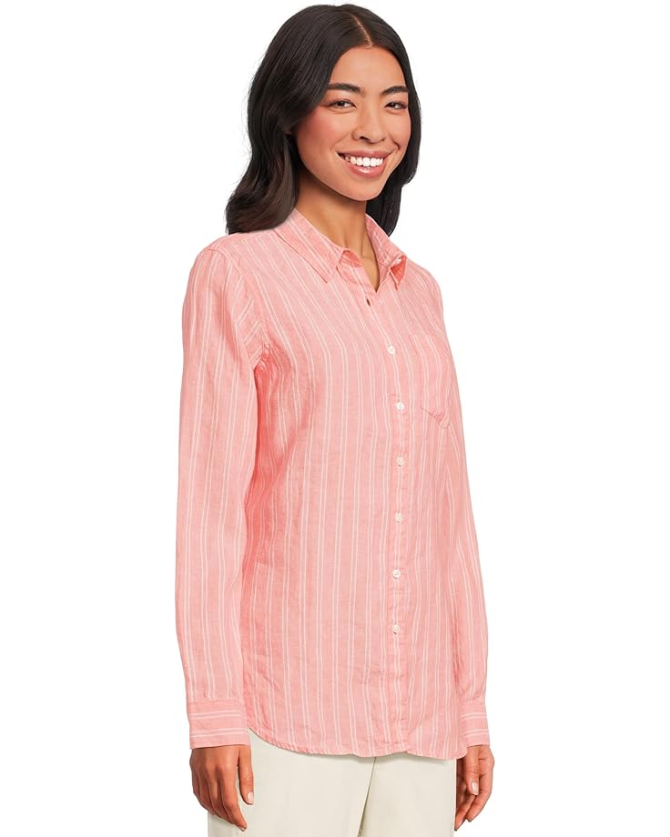L.L.Bean Premium Washable Linen Stripe Tunic Shirt Women's Dark Salmon Stripe