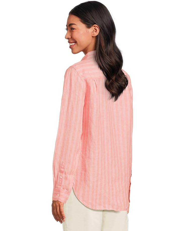 L.L.Bean Premium Washable Linen Stripe Tunic Shirt Women's Dark Salmon Stripe