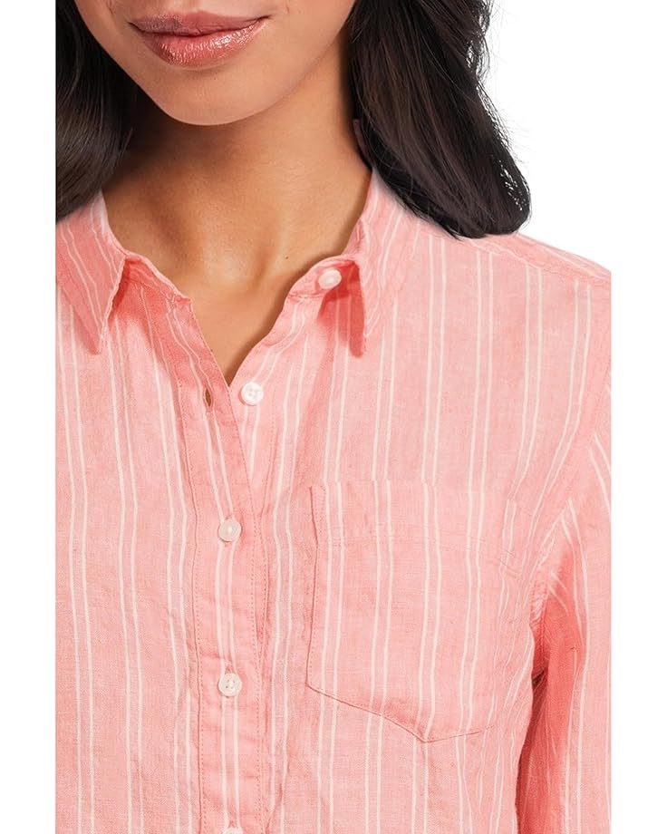 L.L.Bean Premium Washable Linen Stripe Tunic Shirt Women's Dark Salmon Stripe