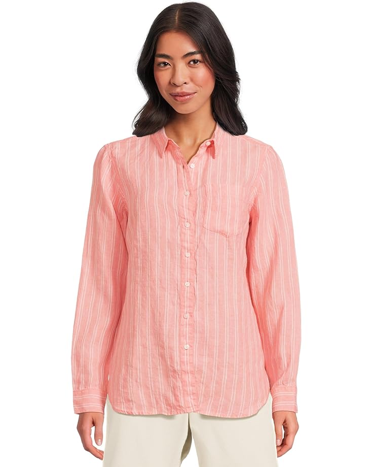 L.L.Bean Premium Washable Linen Stripe Tunic Shirt Women's Dark Salmon Stripe