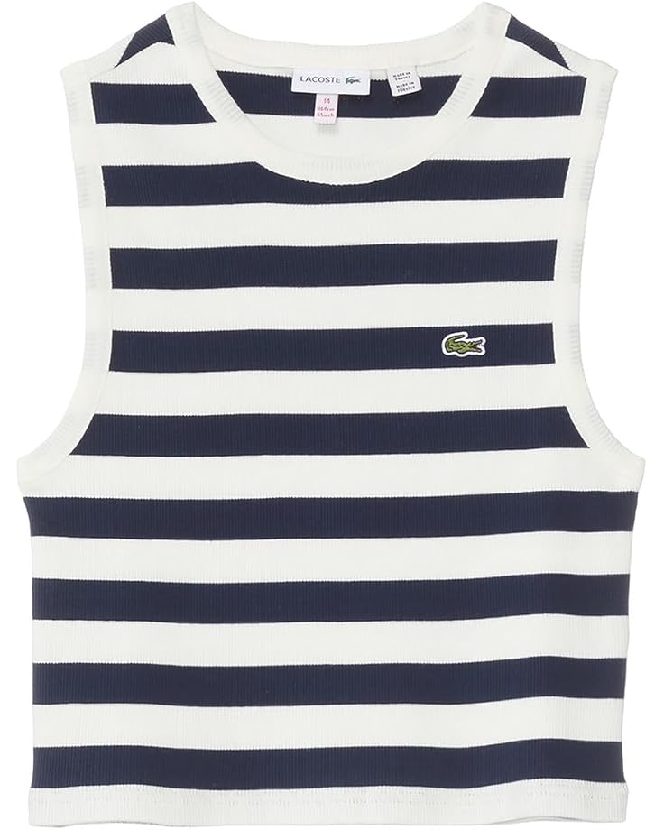 Lacoste Kids Sleeveless Crew Neck Ribbed Striped Cropped Tank Top (Big Kid)