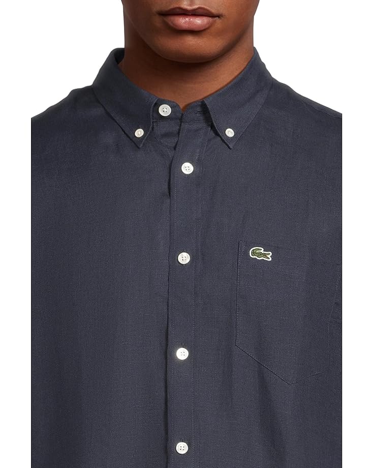 6pm Lacoste Short Sleeve Regular Fit Linen Casual Button-Down Shirt With Front Pocket Men's