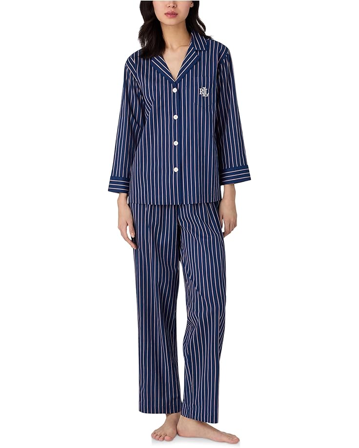 6pm Lauren Ralph Lauren 3/4 Sleeve Notch Collar Ankle Pant Pj Set Women's