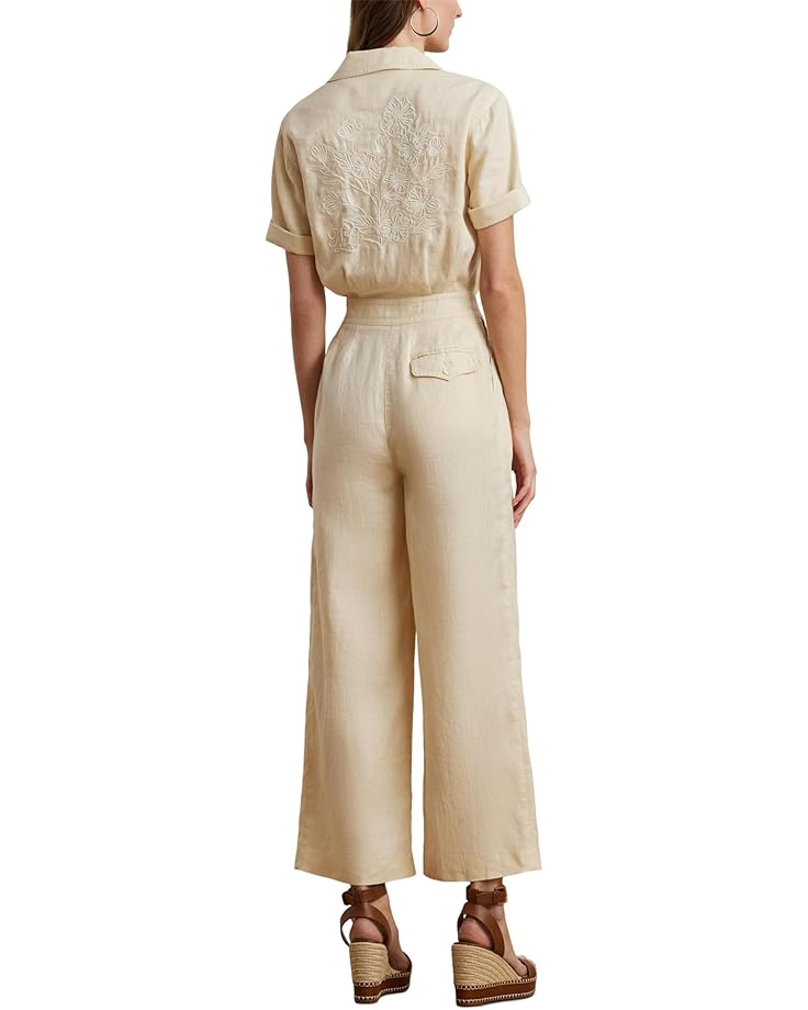 Lauren Ralph Lauren Embroidered Linen Short-Sleeve Jumpsuit Women's