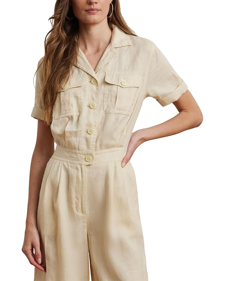 Lauren Ralph Lauren Embroidered Linen Short-Sleeve Jumpsuit Women's