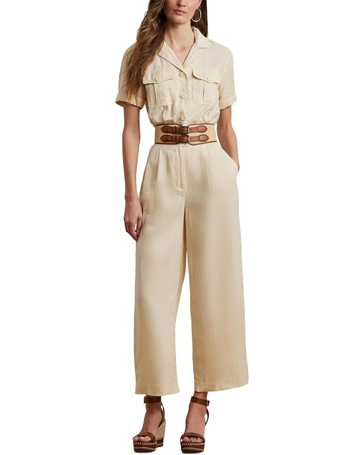 Lauren Ralph Lauren Embroidered Linen Short-Sleeve Jumpsuit Women's