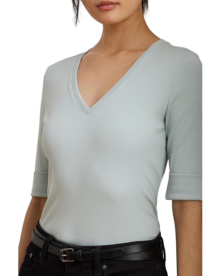 Lauren Ralph Lauren Petite Stretch Cotton Elbow-Sleeve V-Neck Tee Women's
