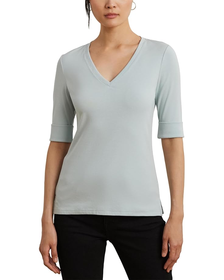 Lauren Ralph Lauren Petite Stretch Cotton Elbow-Sleeve V-Neck Tee Women's