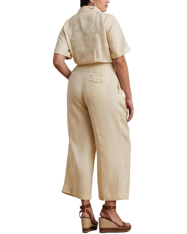 Lauren Ralph Lauren Plus Size Embroidered Linen Short Sleeve Jumpsuits Women's