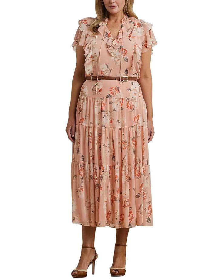 Lauren Ralph Lauren Plus Size Floral Crinkle Georgette Tiered Skirt Women's