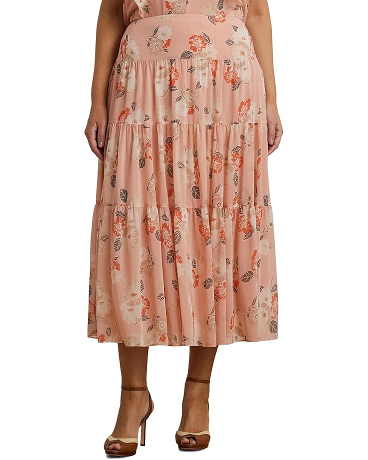 Lauren Ralph Lauren Plus Size Floral Crinkle Georgette Tiered Skirt Women's
