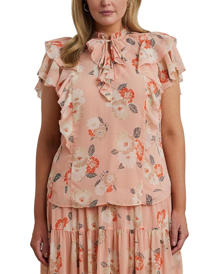 Lauren Ralph Lauren Plus Size Floral Ruffle-Trim Georgette Blouse Women's