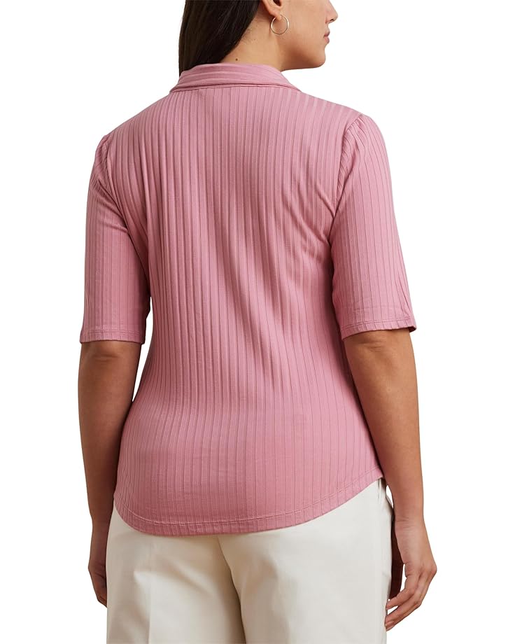 Lauren Ralph Lauren Plus Size Rib-Knit Elbow-Sleeve Polo Tee Women's