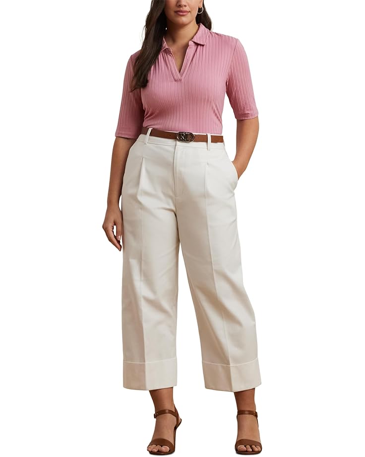Lauren Ralph Lauren Plus Size Rib-Knit Elbow-Sleeve Polo Tee Women's