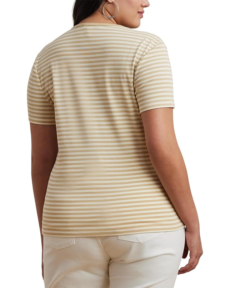 Lauren Ralph Lauren Plus Size Striped Stretch Cotton Crew Neck Tee Women's