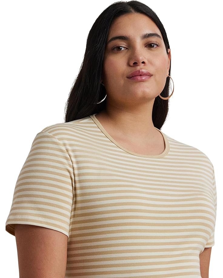 Lauren Ralph Lauren Plus Size Striped Stretch Cotton Crew Neck Tee Women's