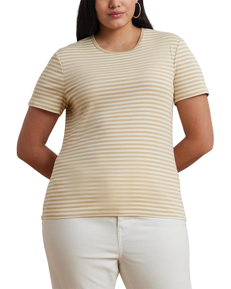 Lauren Ralph Lauren Plus Size Striped Stretch Cotton Crew Neck Tee Women's