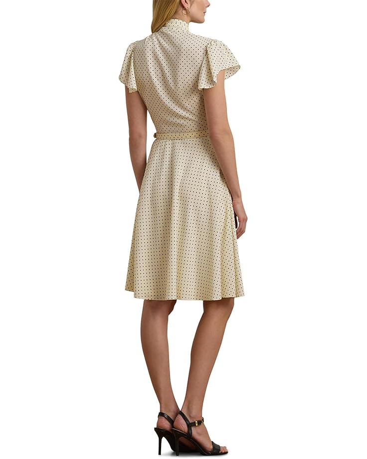 Lauren Ralph Lauren Polka-Dot Belted Crepe Tie-Neck Dress Women's