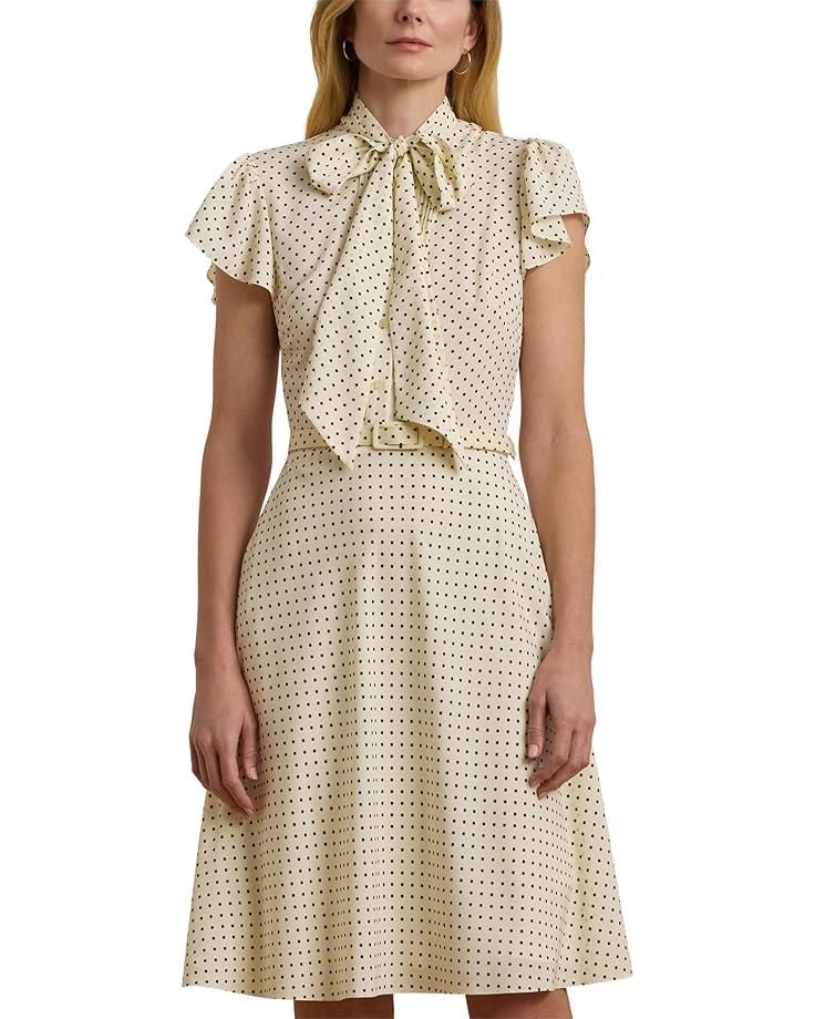 Lauren Ralph Lauren Polka-Dot Belted Crepe Tie-Neck Dress Women's