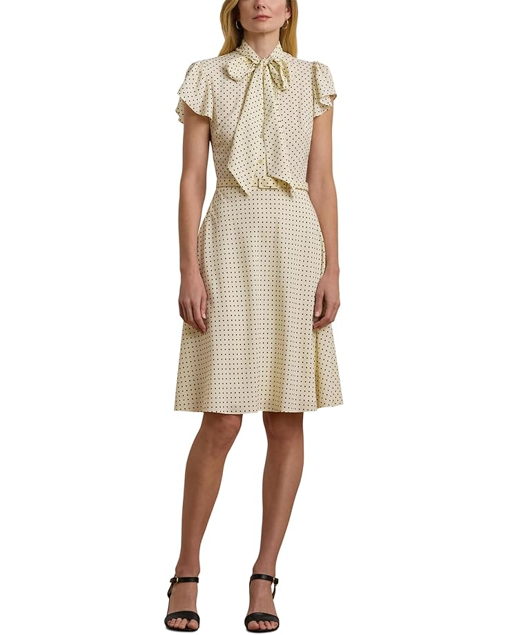 Lauren Ralph Lauren Polka-Dot Belted Crepe Tie-Neck Dress Women's