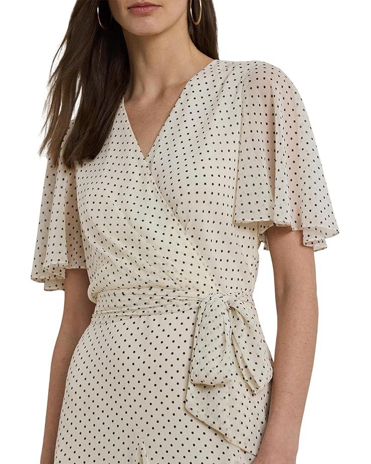 Lauren Ralph Lauren Polka Dot Georgette Surplice Dress Women's