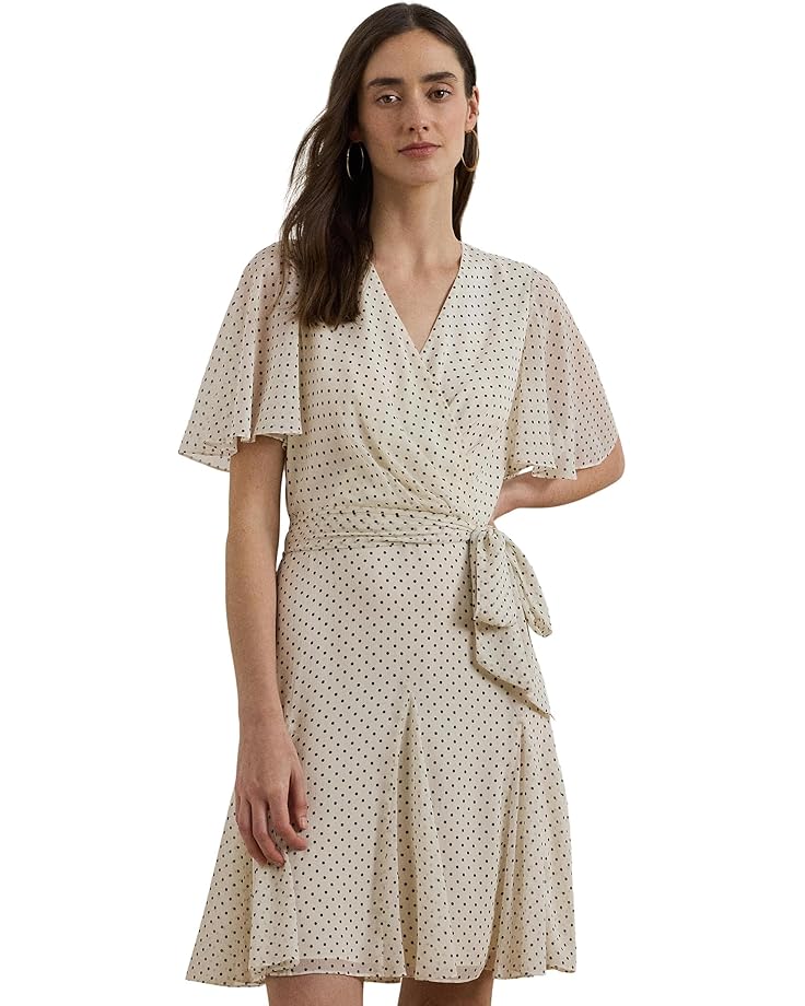 Lauren Ralph Lauren Polka Dot Georgette Surplice Dress Women's