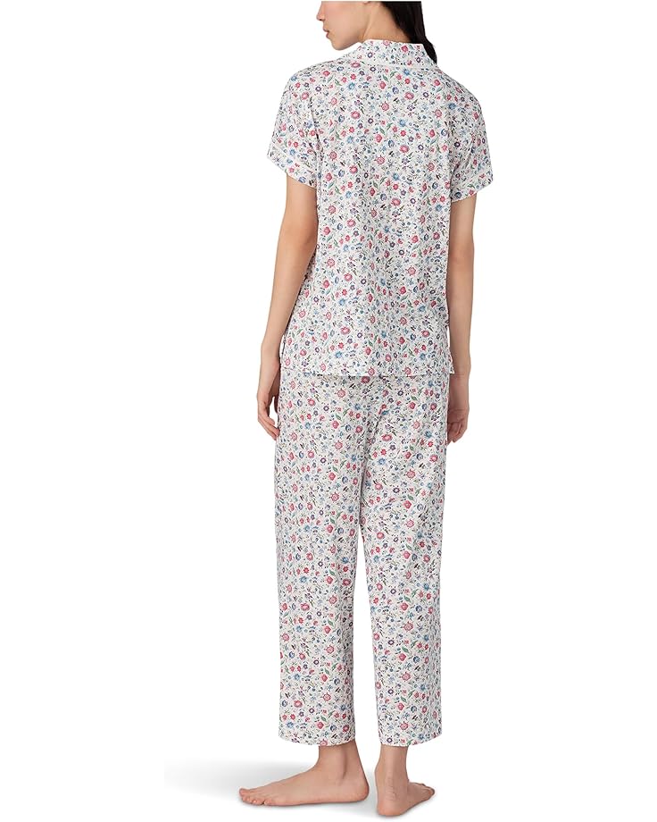 6pm Lauren Ralph Lauren Short Sleeve Notch Collar Cropped Pant PJ Set Women's