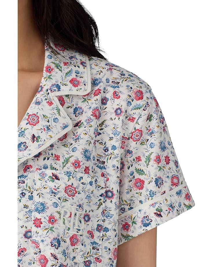 6pm Lauren Ralph Lauren Short Sleeve Notch Collar Cropped Pant PJ Set Women's