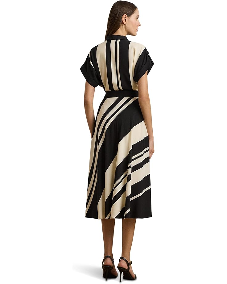 Lauren Ralph Lauren Striped Belted Crepe Dress Women's