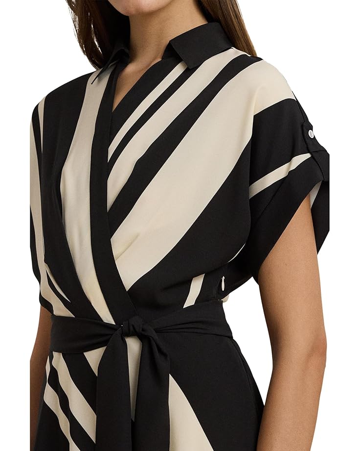 Lauren Ralph Lauren Striped Belted Crepe Dress Women's