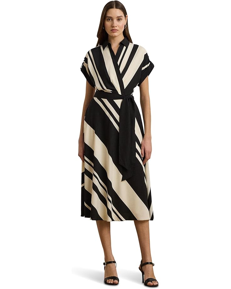 Lauren Ralph Lauren Striped Belted Crepe Dress Women's