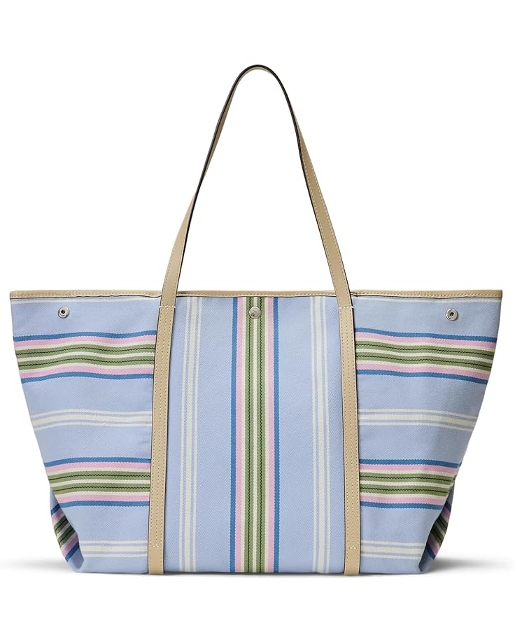 6pm Lauren Ralph Lauren Striped Twill Large Emerie Tote