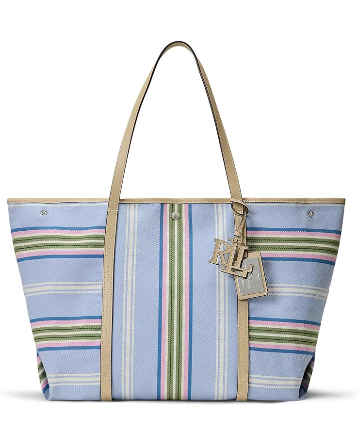 6pm Lauren Ralph Lauren Striped Twill Large Emerie Tote