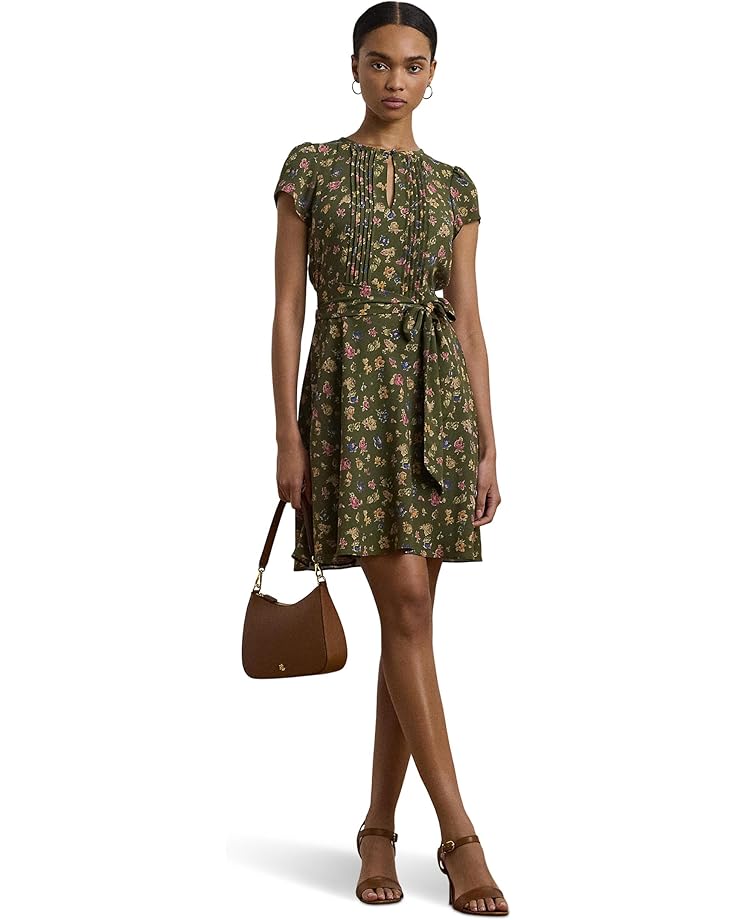 Lauren Ralph Lauren Tadorche-Short Sleeve-Day Dress Women's Olive Multi