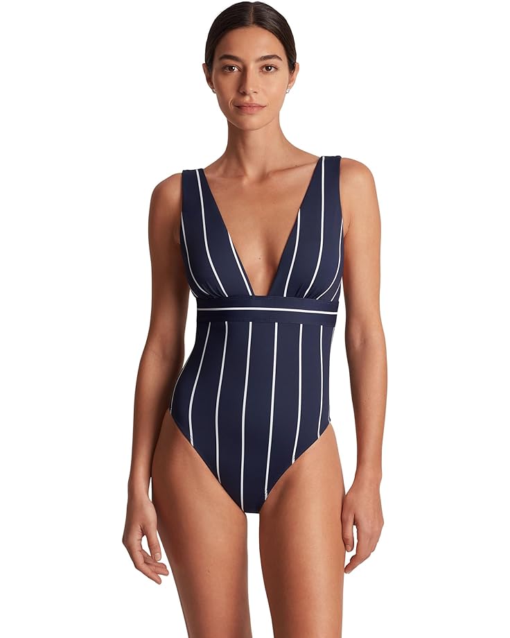 Lauren Ralph Lauren Villa Stripe V-Neck One-Piece Women's
