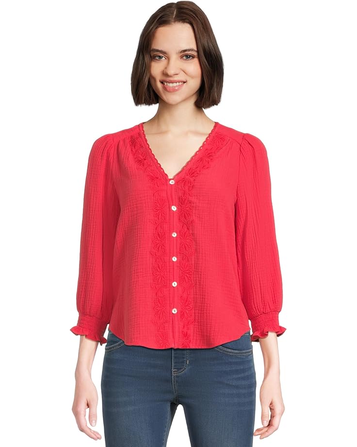 Liverpool Los Angeles 3/4 Sleeve Embroidered Woven Blouse Women's
