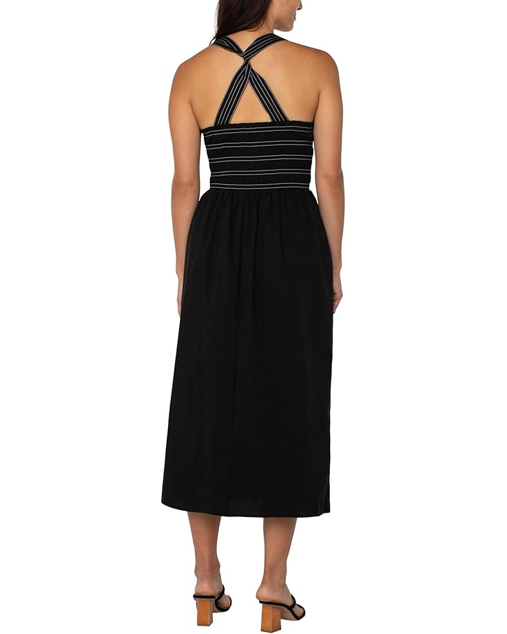 Liverpool Los Angeles Sleeveless Smocked Woven Midi Dress With Trapunto Straps Women's