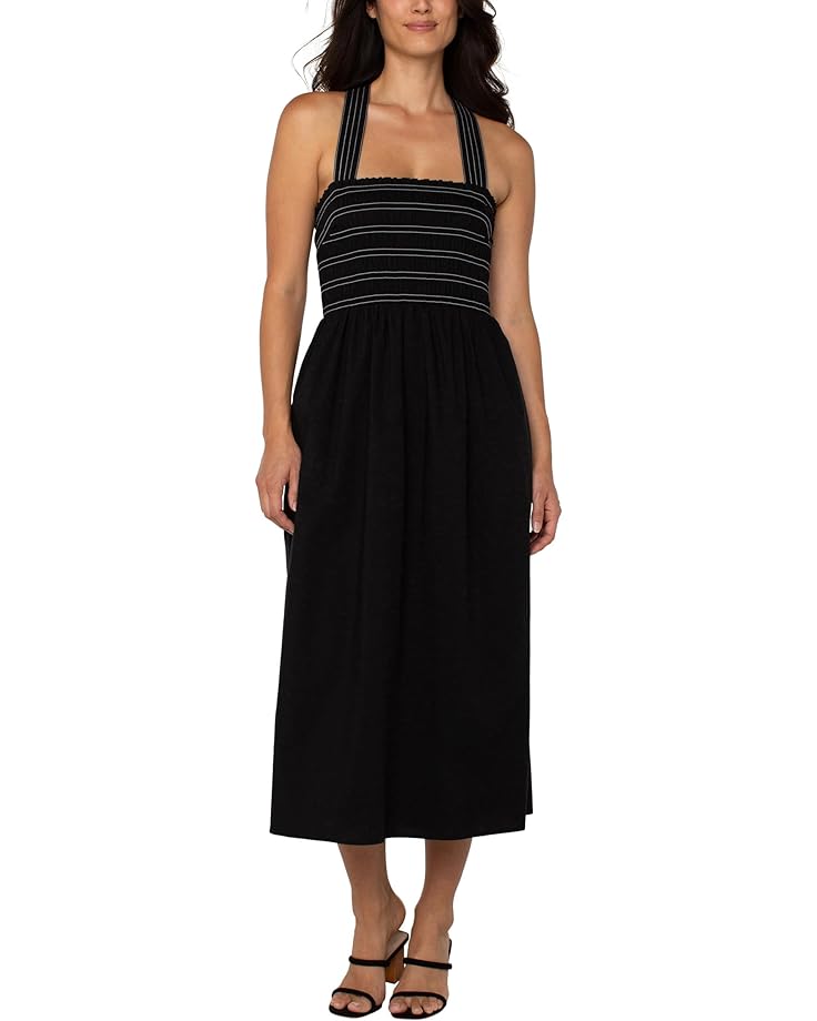Liverpool Los Angeles Sleeveless Smocked Woven Midi Dress With Trapunto Straps Women's