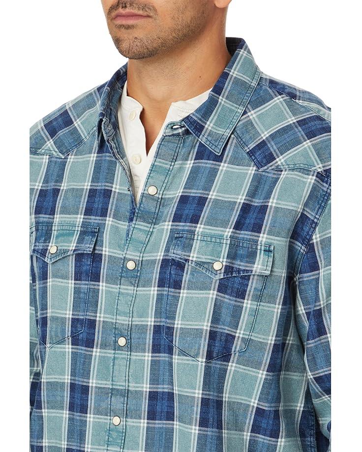 Lucky Brand Plaid Indigo Western Long Sleeve Shirt Men's