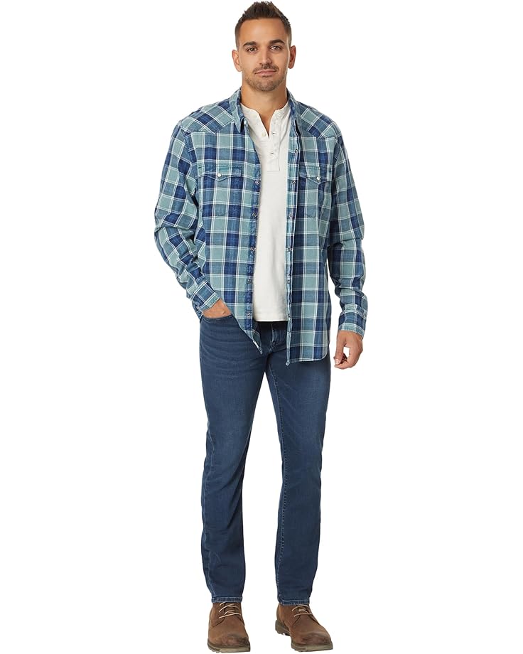 Lucky Brand Plaid Indigo Western Long Sleeve Shirt Men's